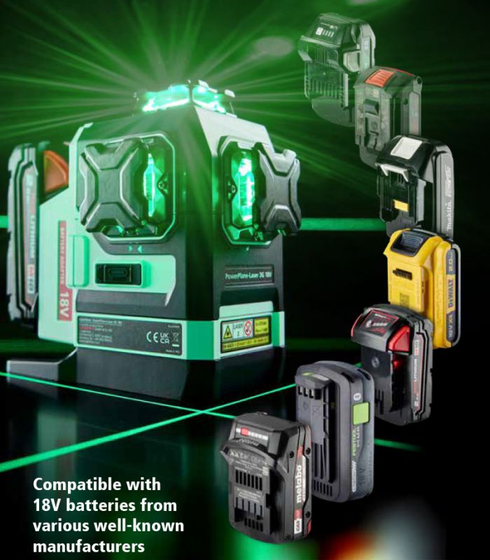 Laserliner promo: PowerPlane-Laser 3G Multi-18V met gratis adapter en VarioStand L 300 cm